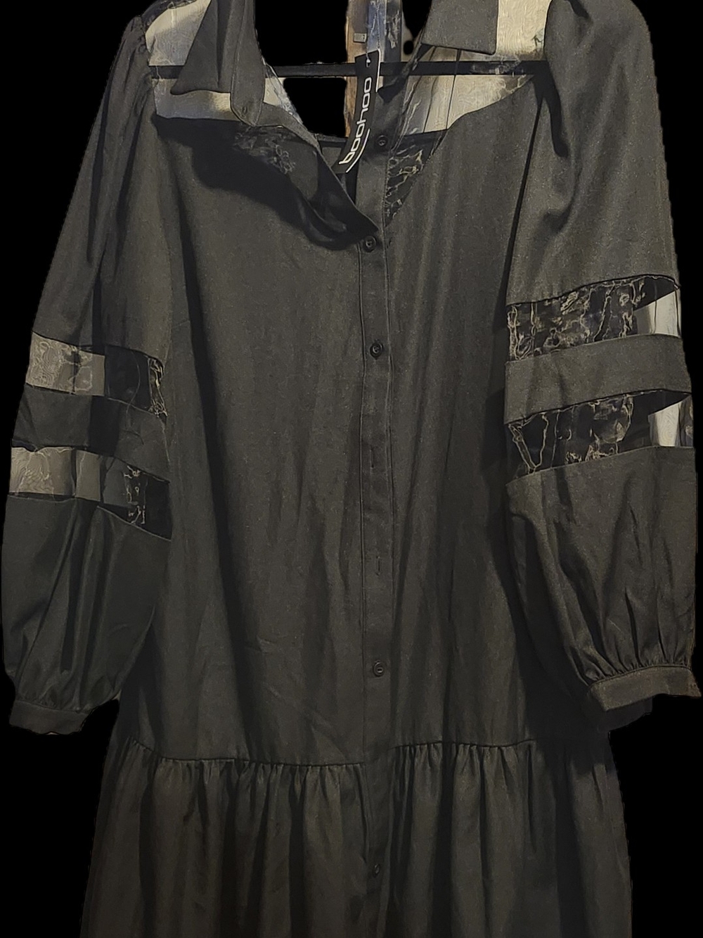 Boohoo Black Chiffon Panel Shirt Dress - Picture 2 of 8